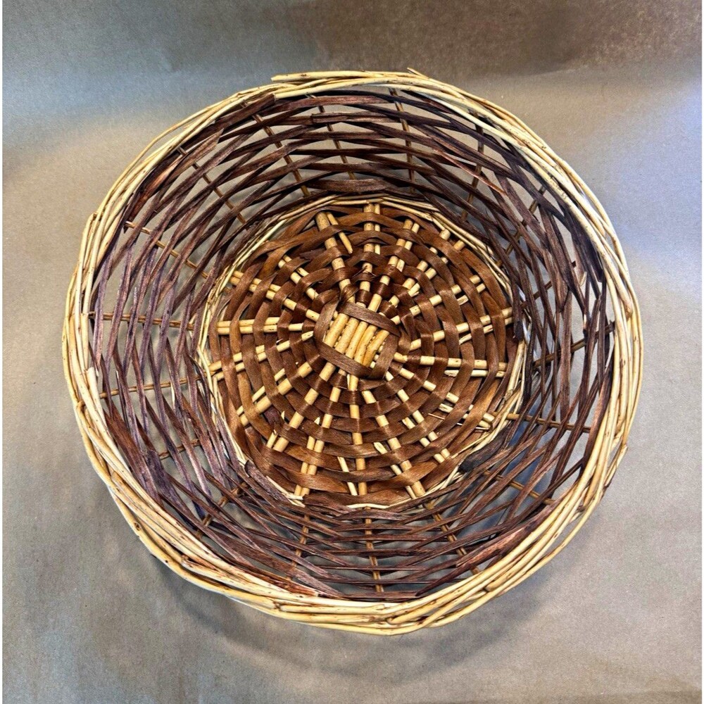 Round Woven Wicker Storage Basket, Brown/Beige, 12" x 6" Freestanding